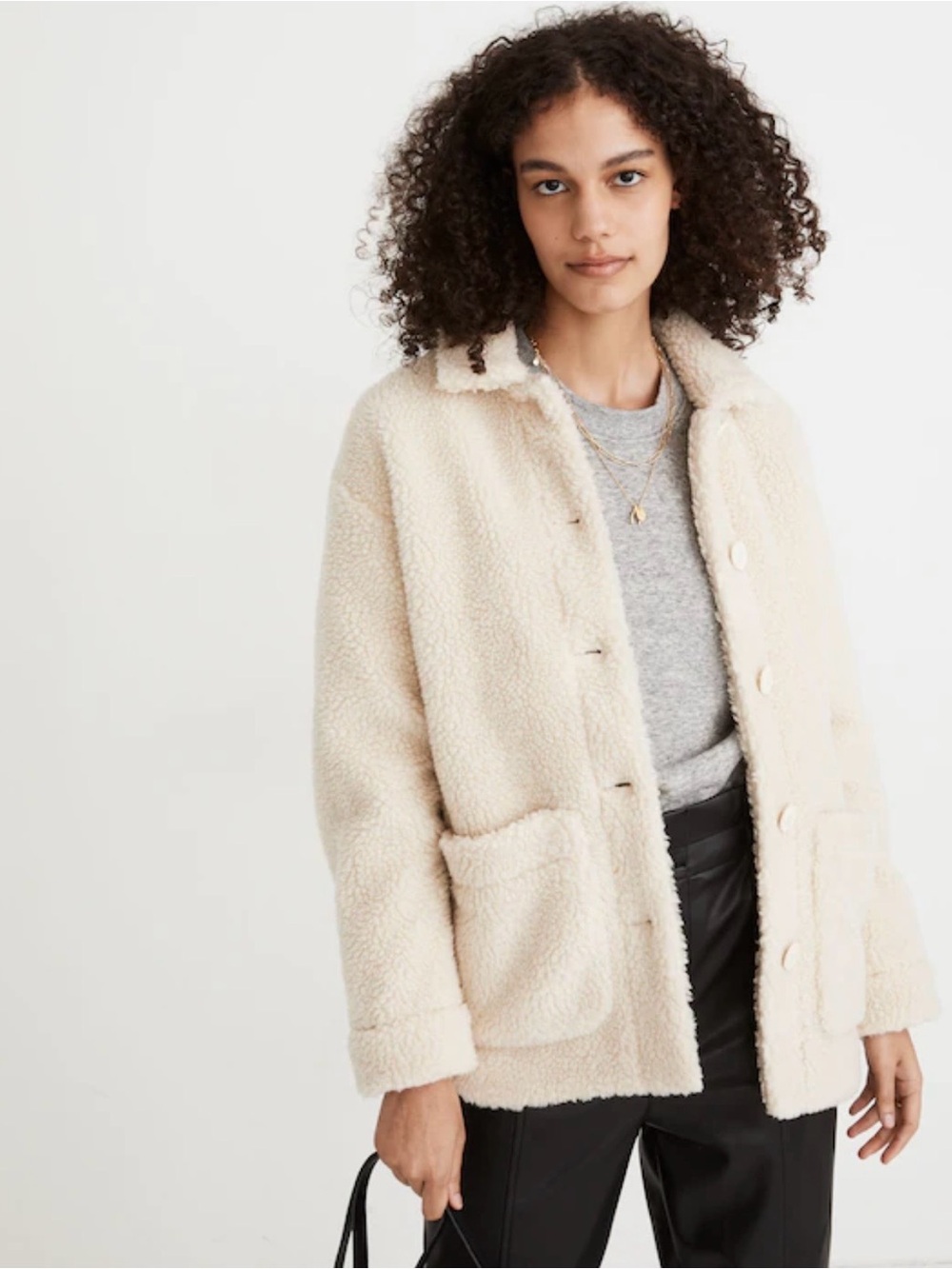 Madewell Cream Sherpa Walton Shirt-Jacket with Button-Front